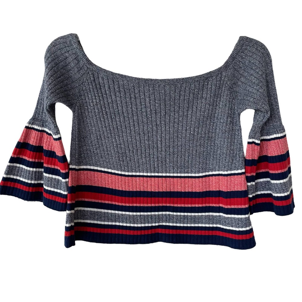 Lovers and Friends Gray Multicolor knit cropped pullover bell sleeves pullover